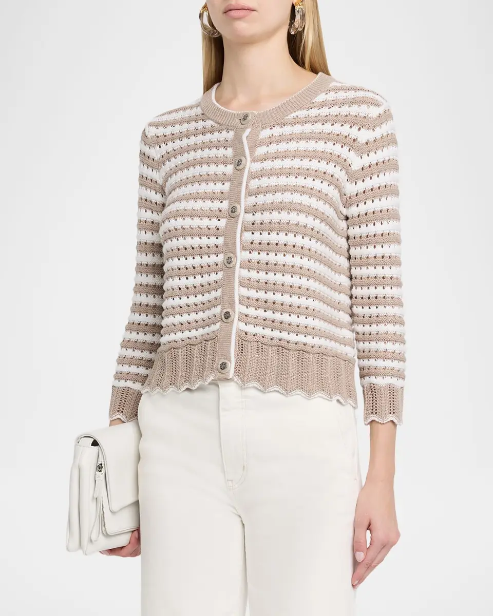Autumn Cashmere Striped Pointelle-Knit Cotton Cardigan | Thumbnail 4