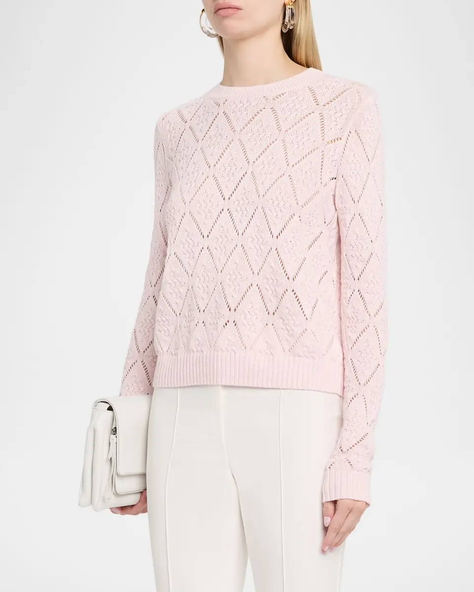 Autumn Cashmere Crewneck Diamond Stitch Cotton Sweater | Thumbnail 4 Autumn Cashmere Crewneck Diamond Stitch Cotton Sweater | Thumbnail 4