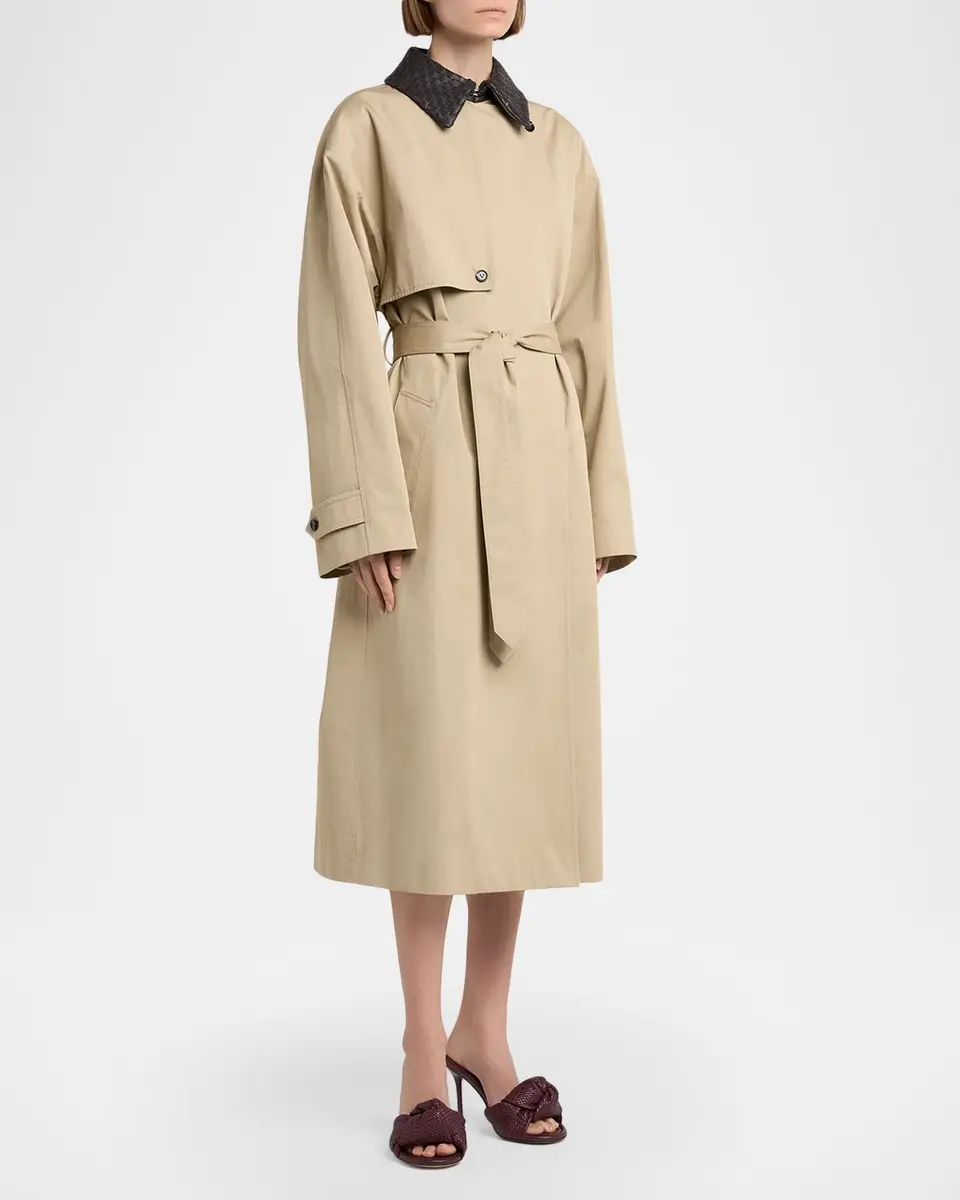 Bottega Veneta Intrecciato-Collar Water-Repellent Trench Coat | Thumbnail 4