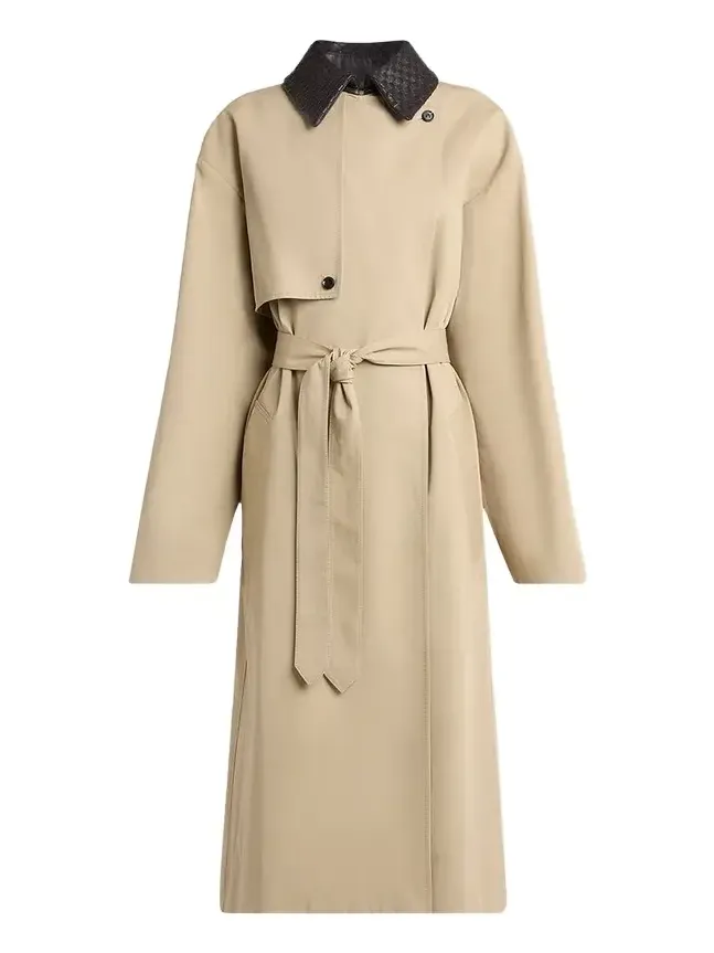 Bottega Veneta Intrecciato-Collar Water-Repellent Trench Coat