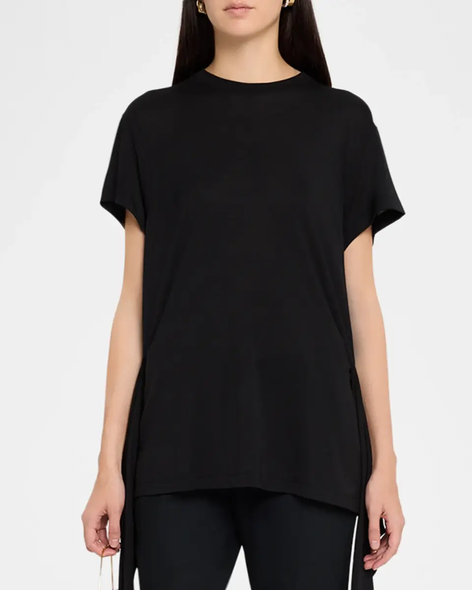 TOTEME Tie-Waist Jersey Short-Sleeve T-Shirt | Thumbnail 4 TOTEME Tie-Waist Jersey Short-Sleeve T-Shirt | Thumbnail 4