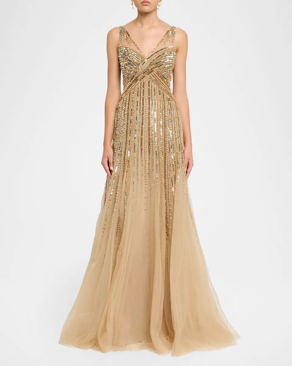 PAMELLA ROLAND Sleeveless Beaded Tulle Backless Gown | Thumbnail 2 PAMELLA ROLAND Sleeveless Beaded Tulle Backless Gown | Thumbnail 2