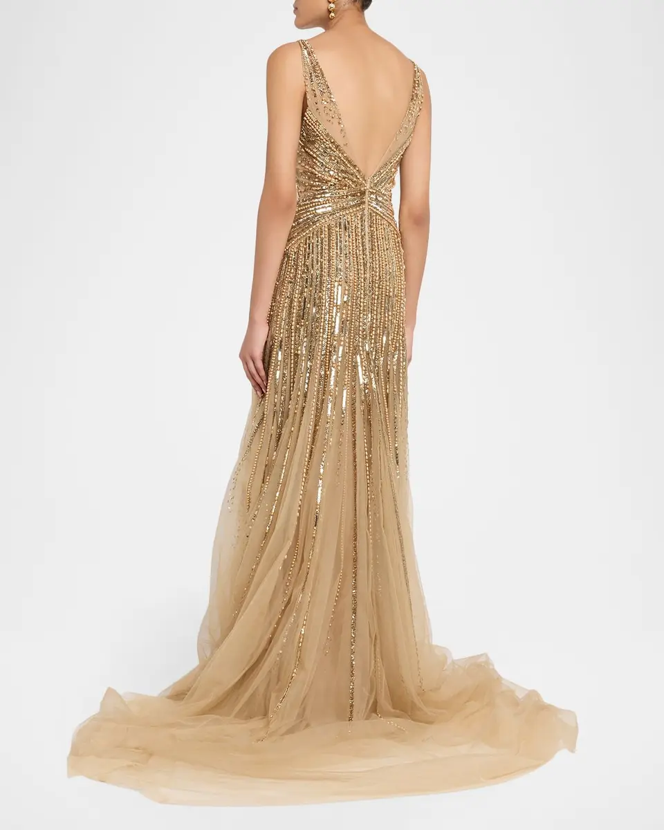 PAMELLA ROLAND Sleeveless Beaded Tulle Backless Gown | Thumbnail 3 PAMELLA ROLAND Sleeveless Beaded Tulle Backless Gown | Thumbnail 3