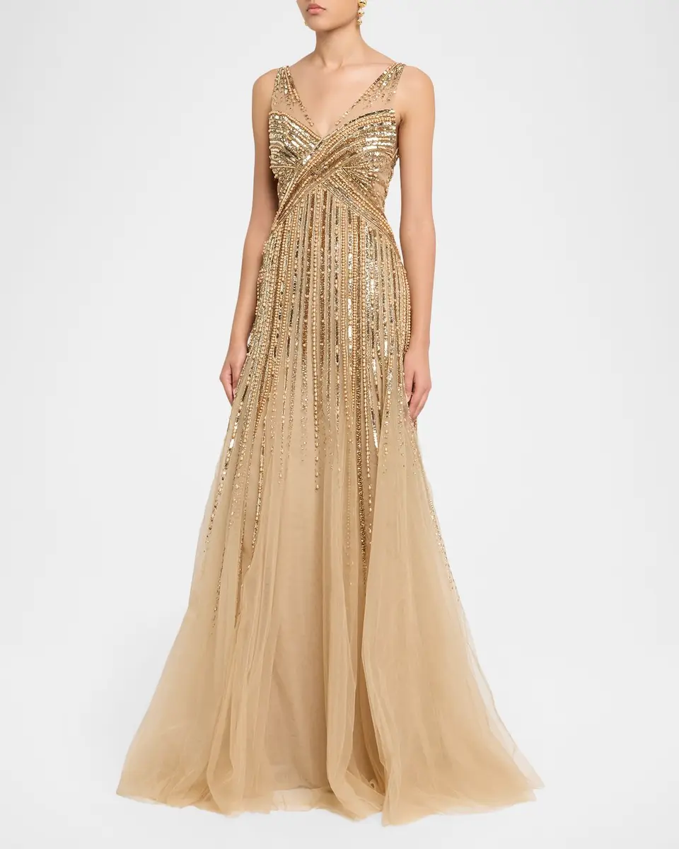 PAMELLA ROLAND Sleeveless Beaded Tulle Backless Gown | Thumbnail 4 PAMELLA ROLAND Sleeveless Beaded Tulle Backless Gown | Thumbnail 4