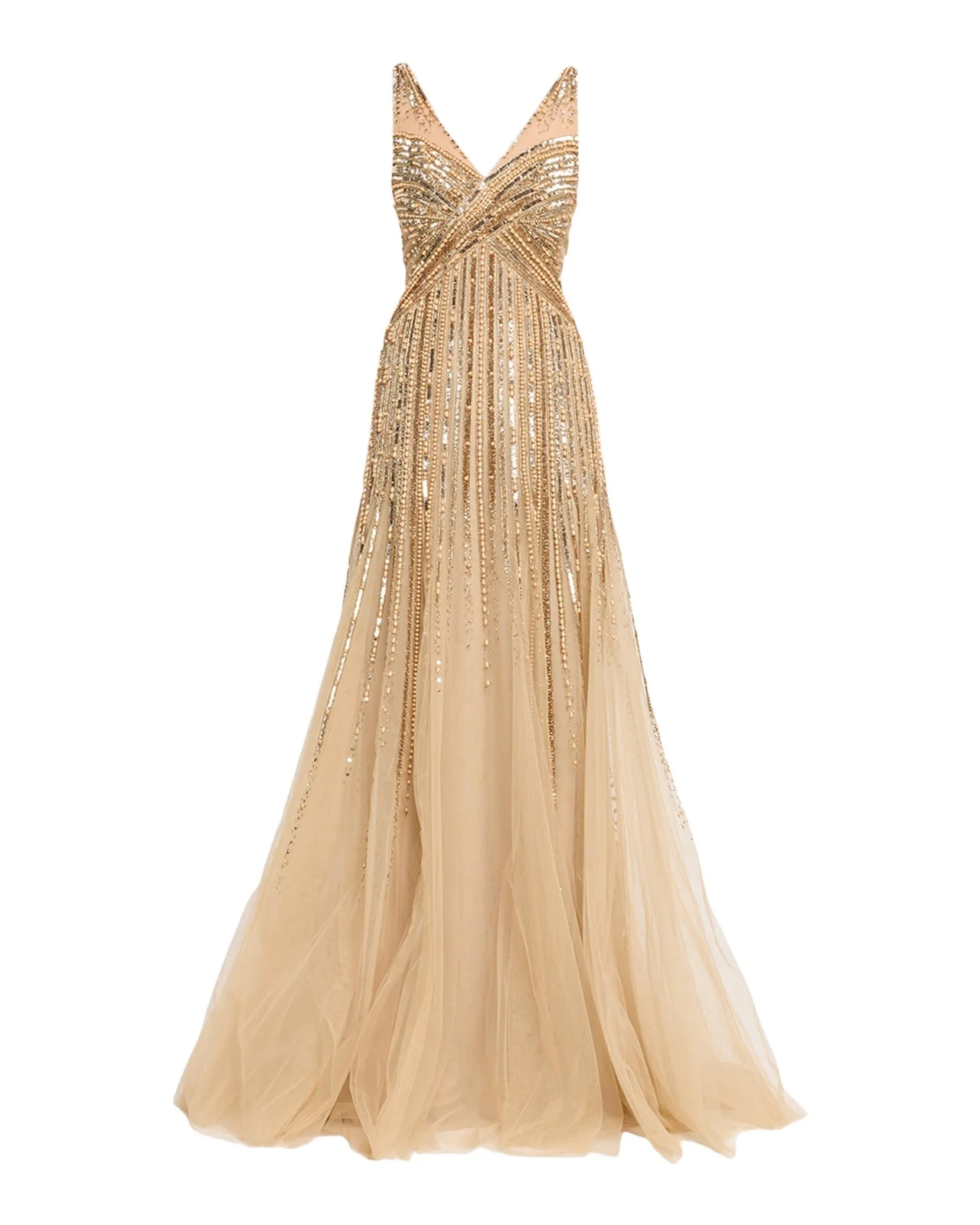 Sleeveless Beaded Tulle Backless Gown Sleeveless Beaded Tulle Backless Gown