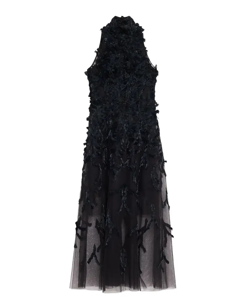PAMELLA ROLAND Feather Embellished Tulle Gown
