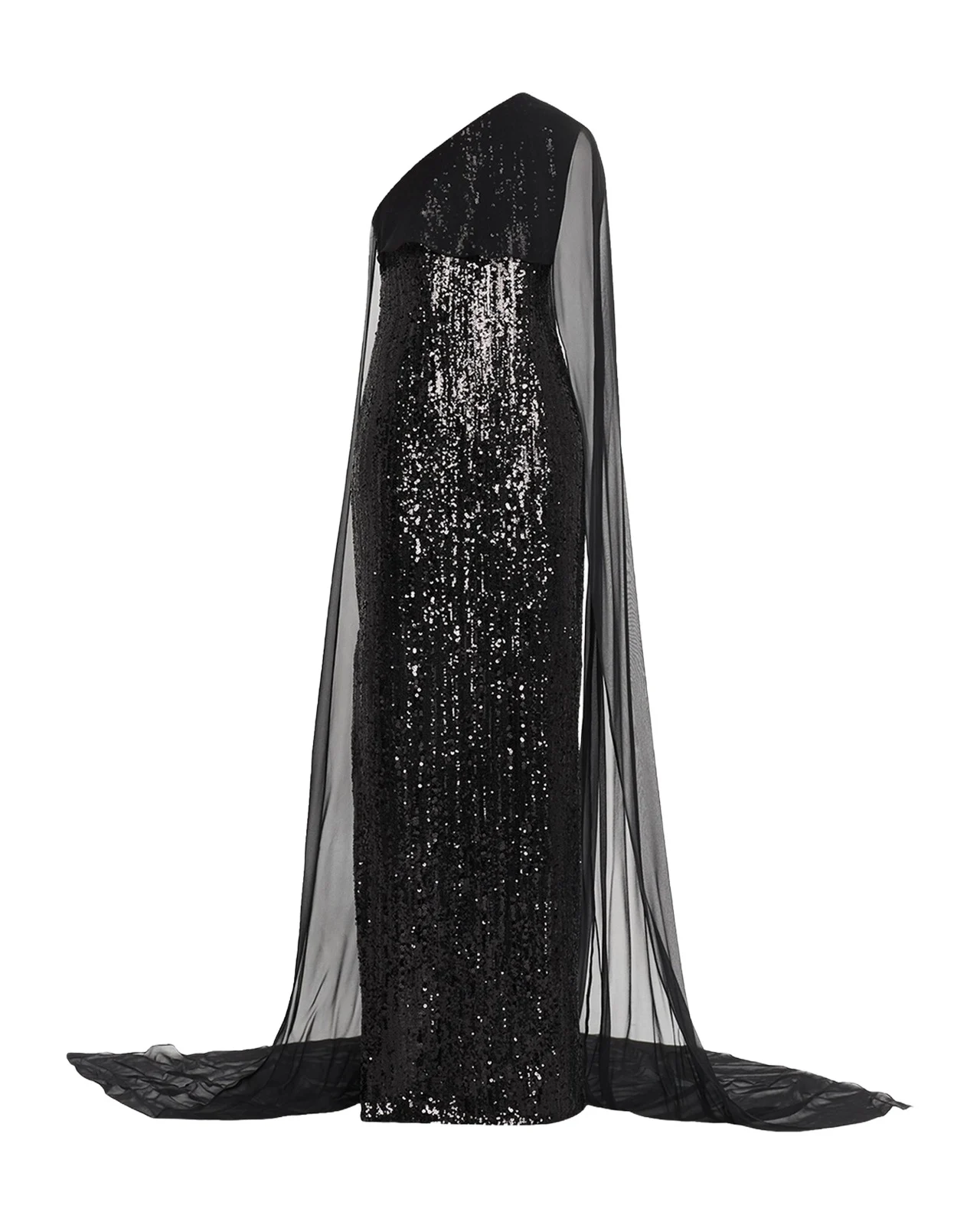 Mixed Sized Sequin Column Gown with Cape Mixed Sized Sequin Column Gown with Cape