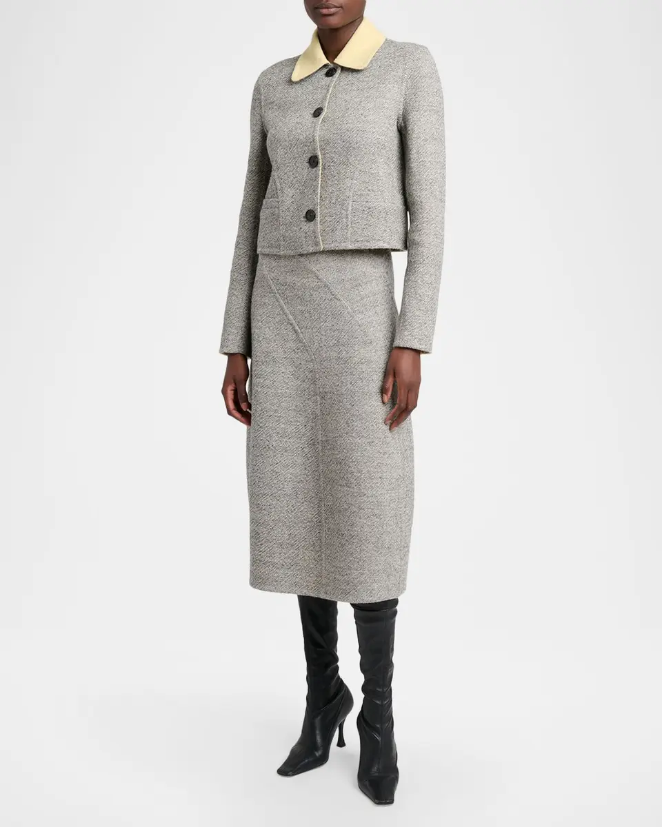 Proenza Schouler Gaelle Contrast-Collar Tweed Single-Breasted Jacket | Thumbnail 2