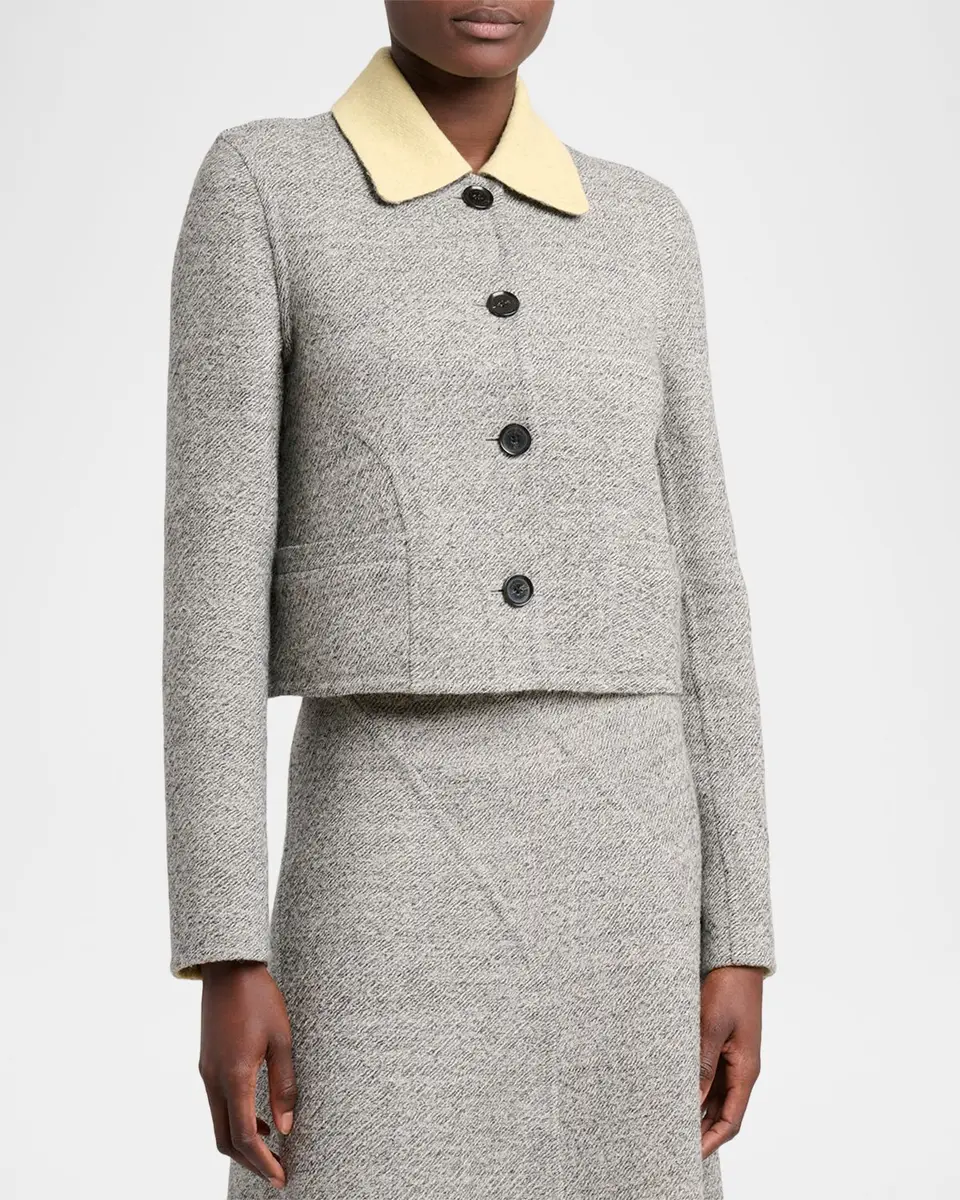 Proenza Schouler Gaelle Contrast-Collar Tweed Single-Breasted Jacket | Thumbnail 4
