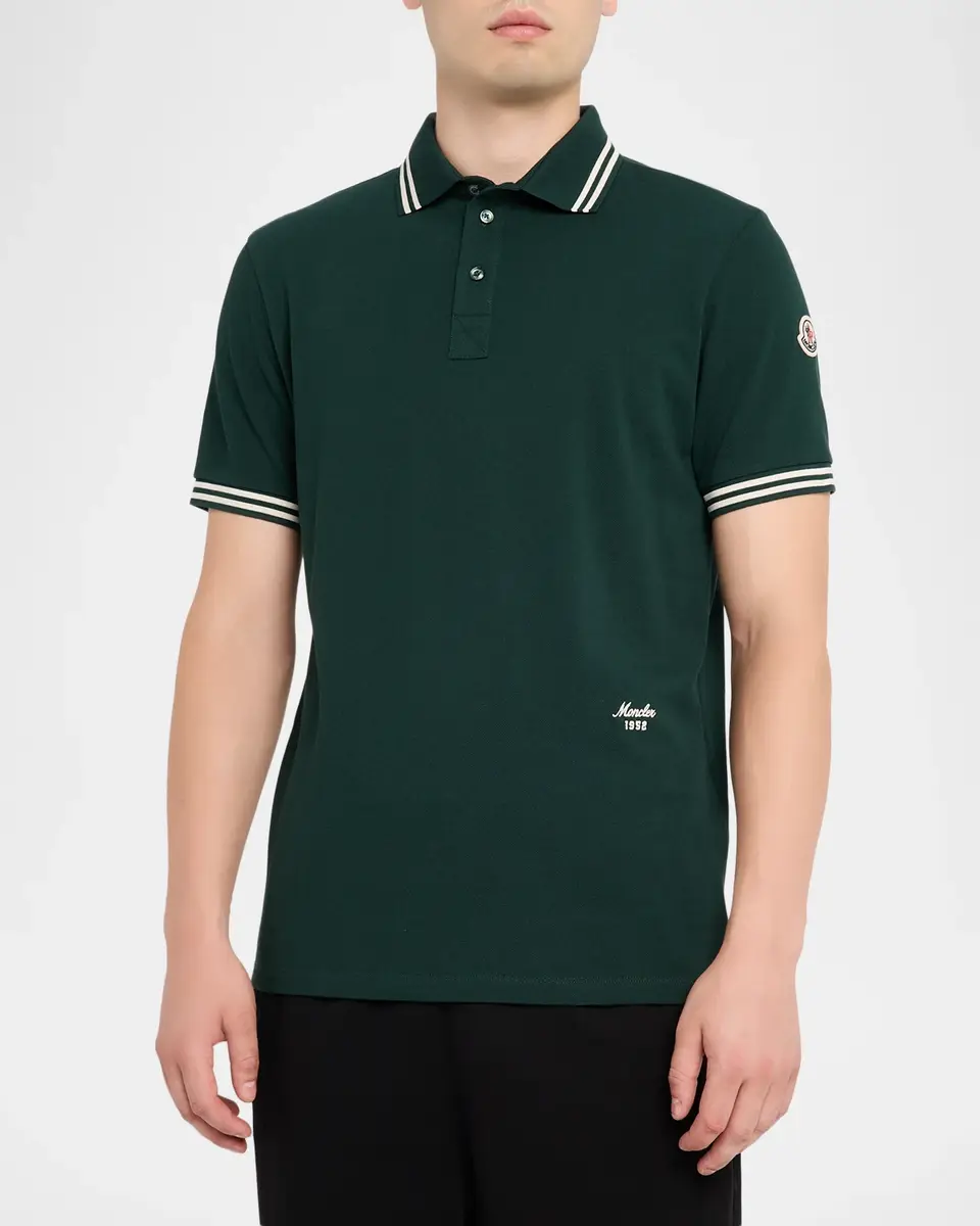 Moncler Men's Striped Cotton Pique Polo Shirt | Thumbnail 4 Moncler Men's Striped Cotton Pique Polo Shirt | Thumbnail 4