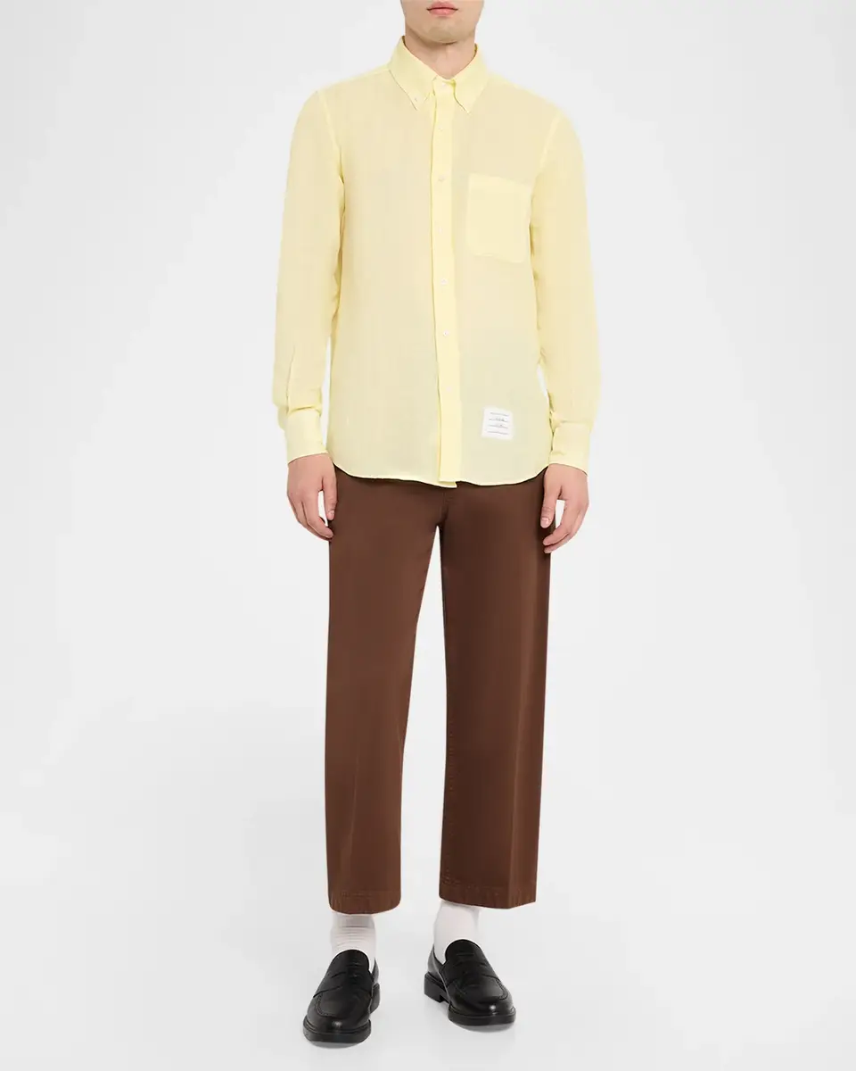 Thom Browne Men's Linen Garment Dyed Button-Down Shirt | Thumbnail 2