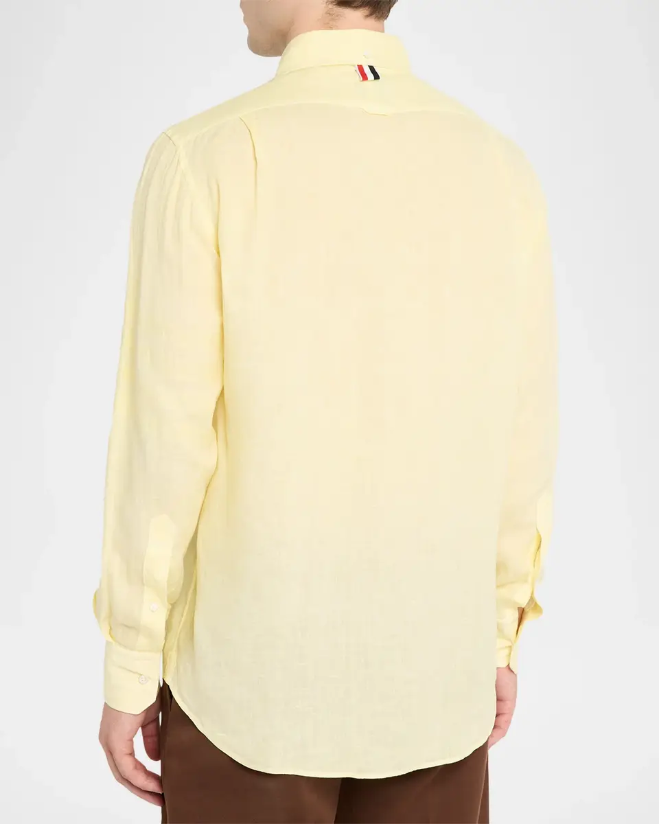 Thom Browne Men's Linen Garment Dyed Button-Down Shirt | Thumbnail 3