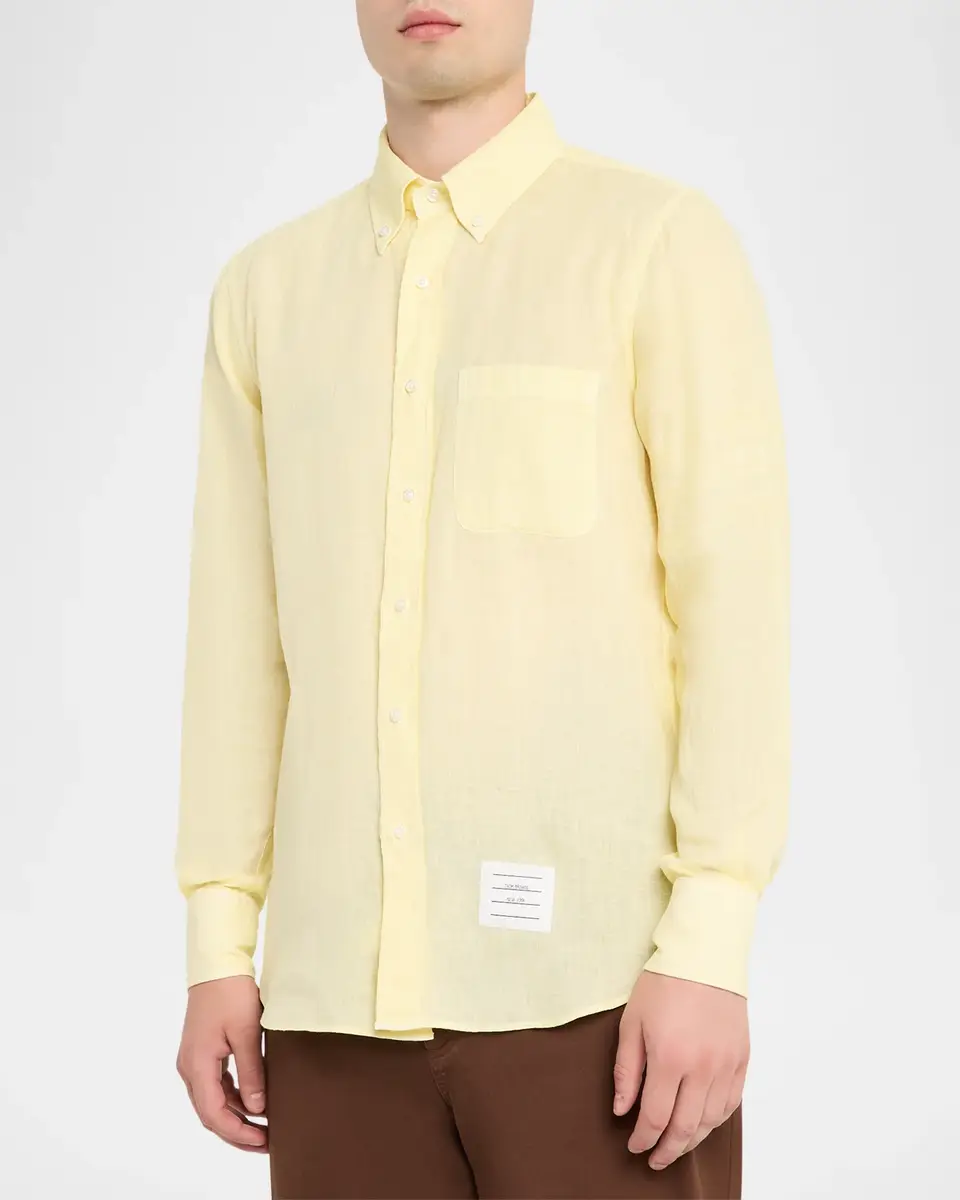 Thom Browne Men's Linen Garment Dyed Button-Down Shirt | Thumbnail 4