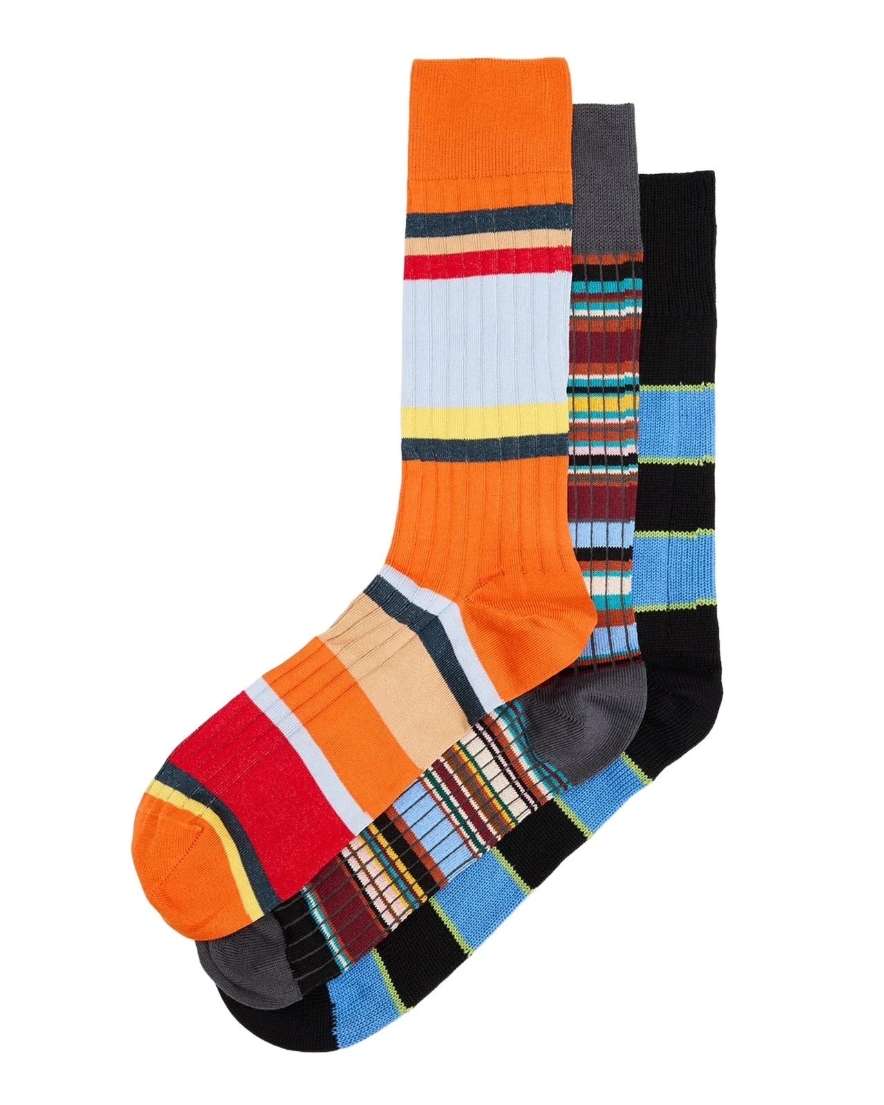 Paul Smith Men's Multi-Stripe Ribbed Mid-Calf Socks
