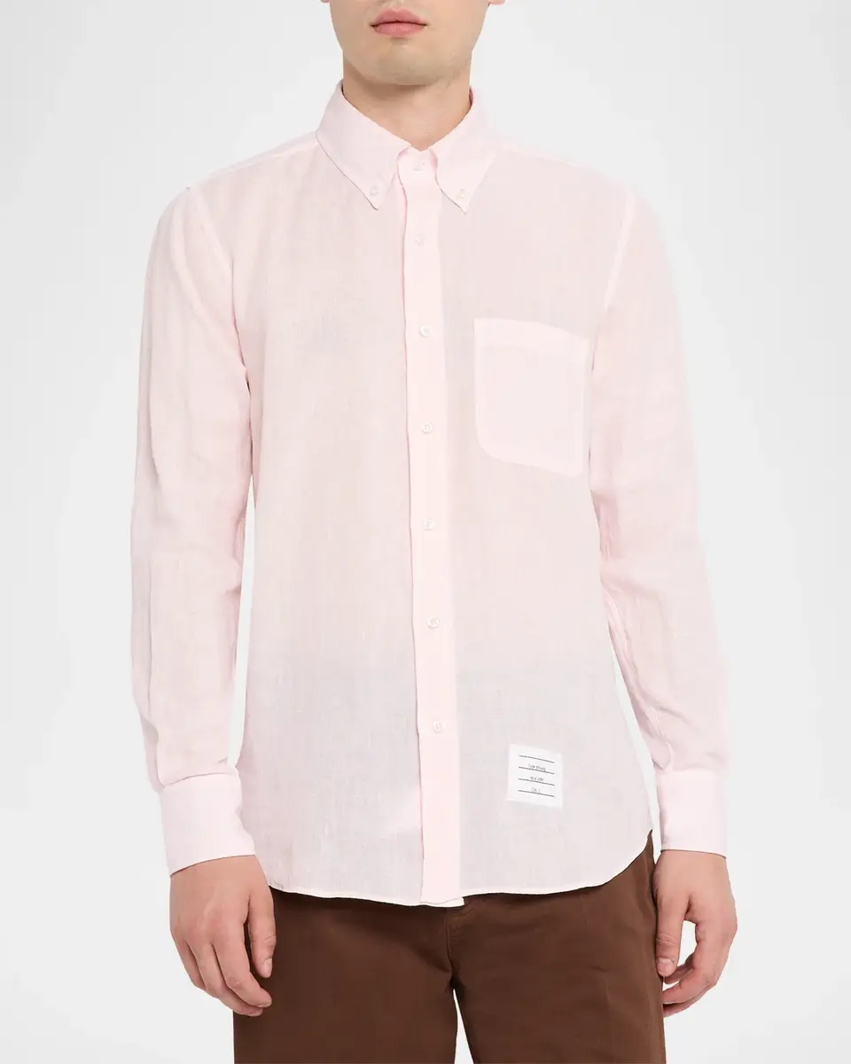 Thom Browne Men's Linen Garment Dyed Button-Down Shirt | Thumbnail 4 Thom Browne Men's Linen Garment Dyed Button-Down Shirt | Thumbnail 4