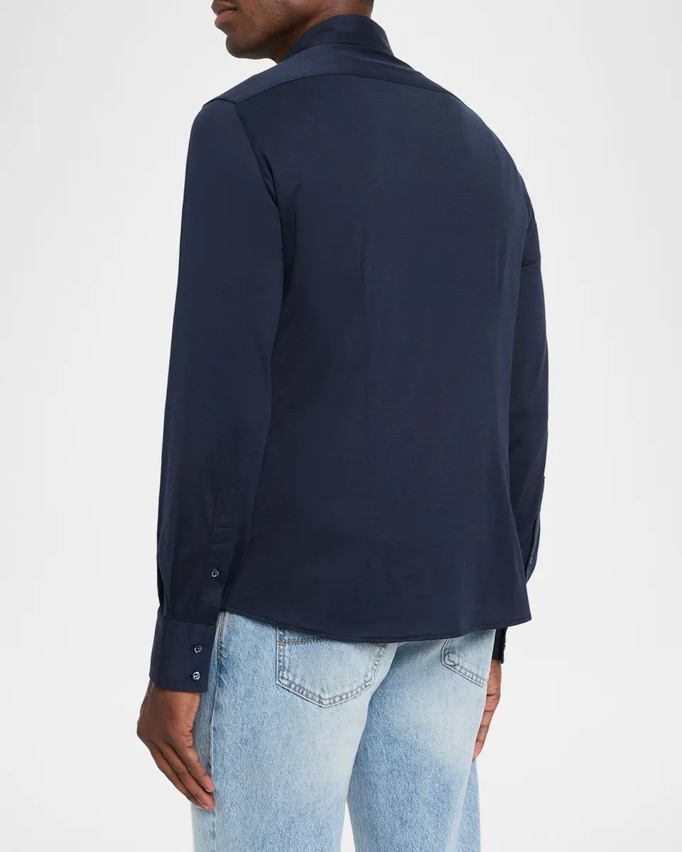 Brunello Cucinelli Men's Silk and Cotton Jersey Long-Sleeve Polo Shirt | Thumbnail 3 Brunello Cucinelli Men's Silk and Cotton Jersey Long-Sleeve Polo Shirt | Thumbnail 3