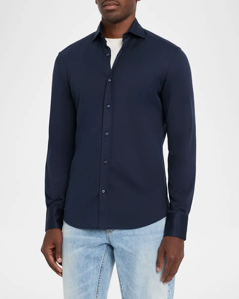 Brunello Cucinelli Men's Silk and Cotton Jersey Long-Sleeve Polo Shirt | Thumbnail 4 Brunello Cucinelli Men's Silk and Cotton Jersey Long-Sleeve Polo Shirt | Thumbnail 4