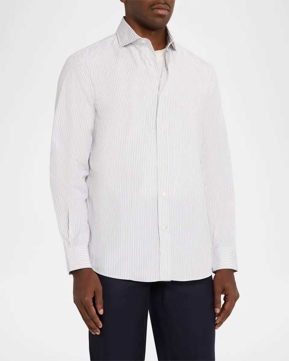 Brunello Cucinelli Men's Cotton Bachetta Stripe Button-Down Shirt | Thumbnail 4 Brunello Cucinelli Men's Cotton Bachetta Stripe Button-Down Shirt | Thumbnail 4