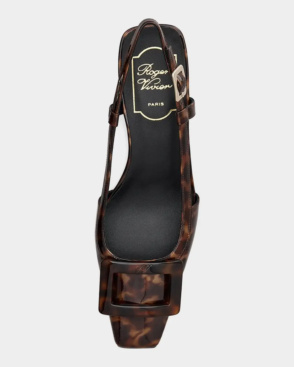 Roger Vivier Belle Vivier 45mm Turtle-Buckle Printed Leather Slingback Pumps | Thumbnail 3 Roger Vivier Belle Vivier 45mm Turtle-Buckle Printed Leather Slingback Pumps | Thumbnail 3