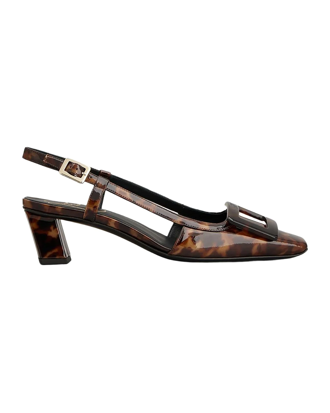 Belle Vivier 45mm Turtle-Buckle Printed Leather Slingback Pumps Belle Vivier 45mm Turtle-Buckle Printed Leather Slingback Pumps