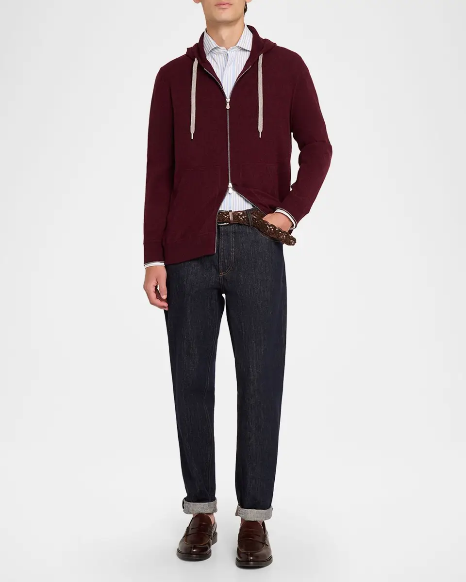 Brunello Cucinelli Men's Cashmere Knit Full-Zip Hoodie | Thumbnail 2 Brunello Cucinelli Men's Cashmere Knit Full-Zip Hoodie | Thumbnail 2