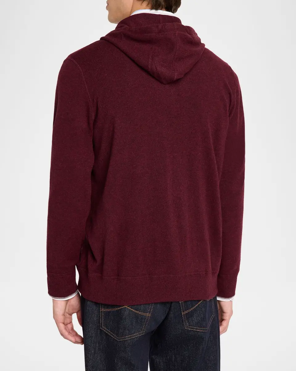 Brunello Cucinelli Men's Cashmere Knit Full-Zip Hoodie | Thumbnail 3 Brunello Cucinelli Men's Cashmere Knit Full-Zip Hoodie | Thumbnail 3