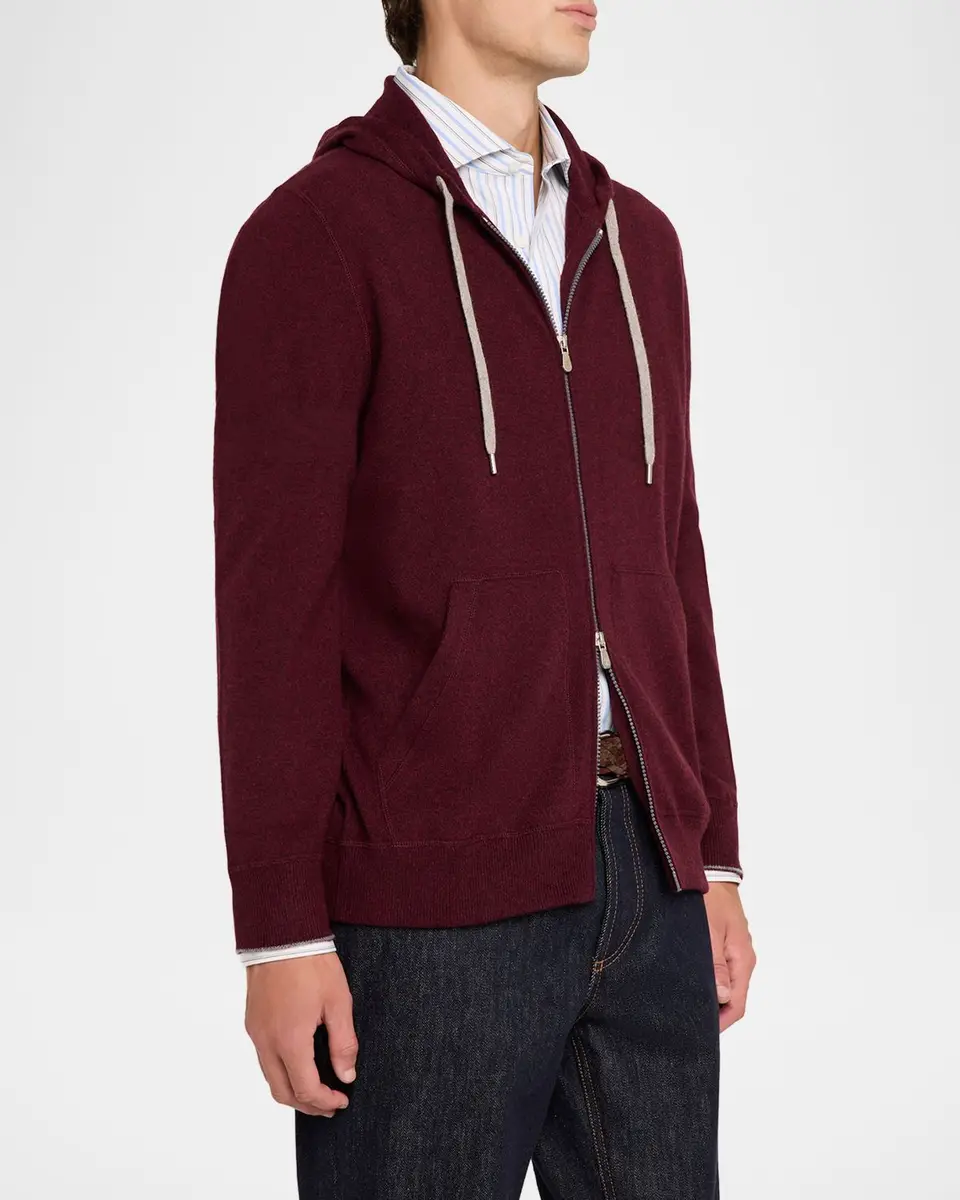 Brunello Cucinelli Men's Cashmere Knit Full-Zip Hoodie | Thumbnail 4 Brunello Cucinelli Men's Cashmere Knit Full-Zip Hoodie | Thumbnail 4