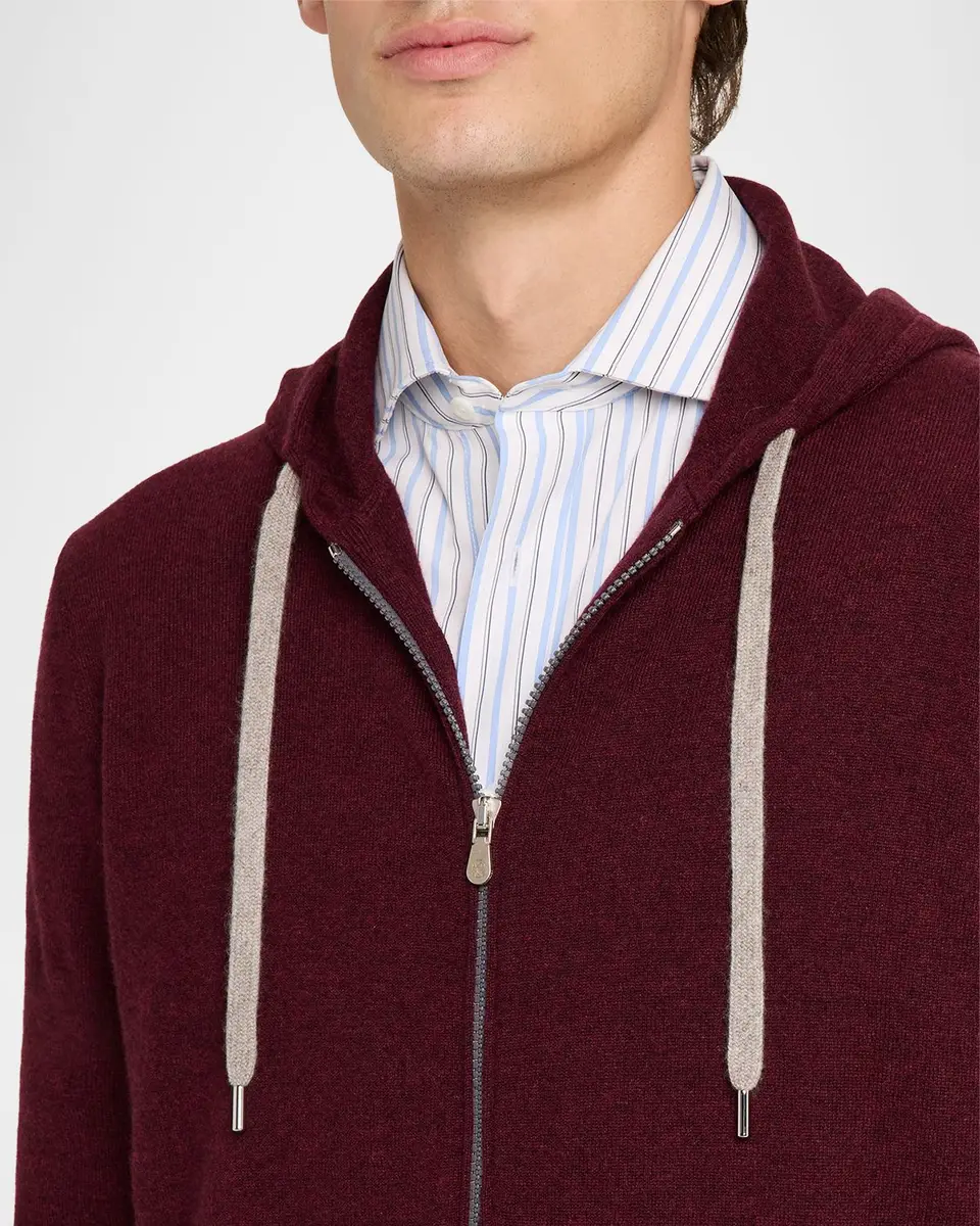 Brunello Cucinelli Men's Cashmere Knit Full-Zip Hoodie | Thumbnail 5 Brunello Cucinelli Men's Cashmere Knit Full-Zip Hoodie | Thumbnail 5