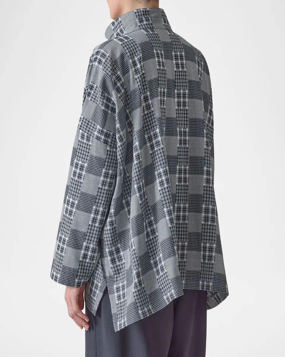 Eskandar Multi-Plaid Cotton Wide Longer Back Shirt Jacket | Thumbnail 3
