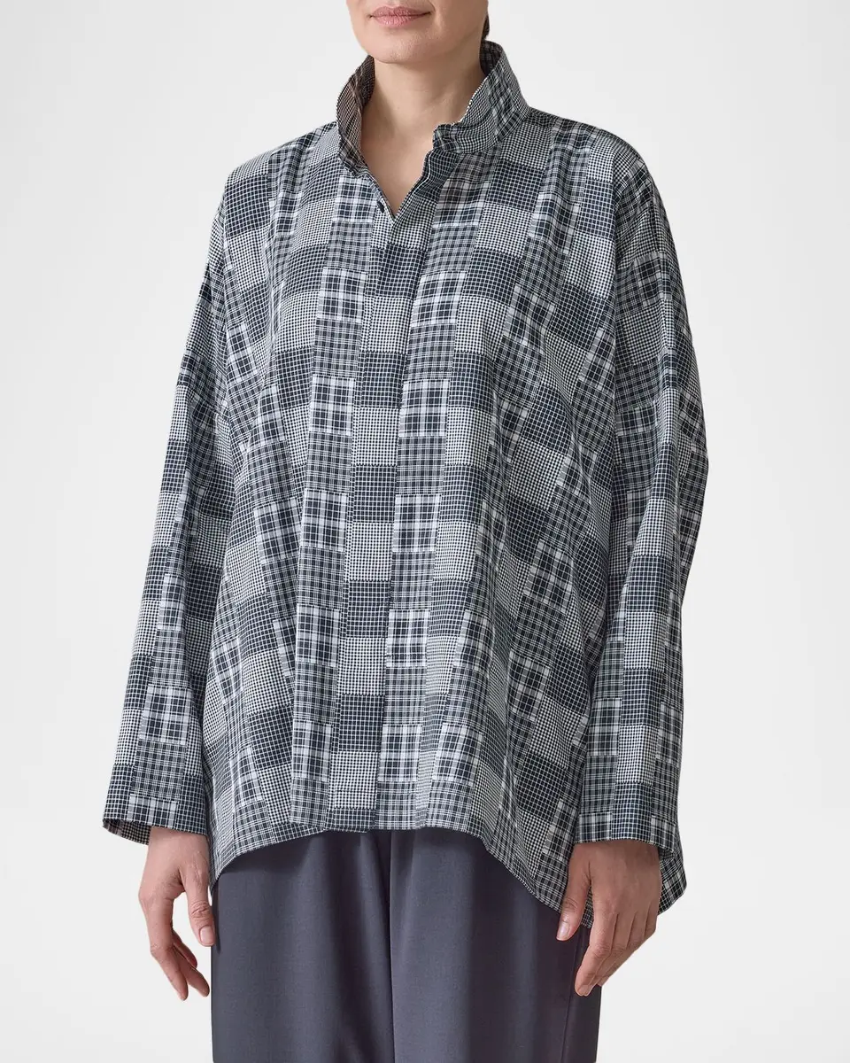 Eskandar Multi-Plaid Cotton Wide Longer Back Shirt Jacket | Thumbnail 4