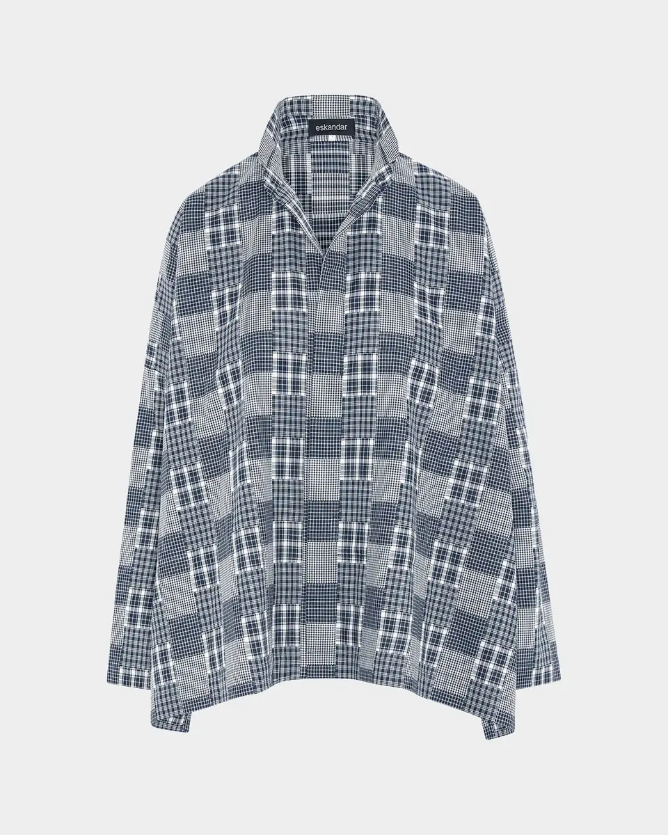 Eskandar Multi-Plaid Cotton Wide Longer Back Shirt Jacket | Thumbnail 6