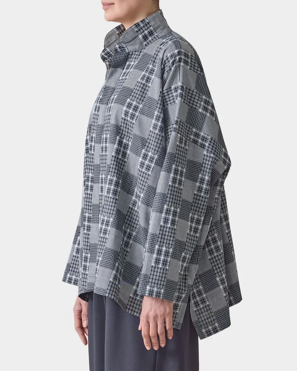Eskandar Multi-Plaid Cotton Wide Longer Back Shirt Jacket | Thumbnail 7