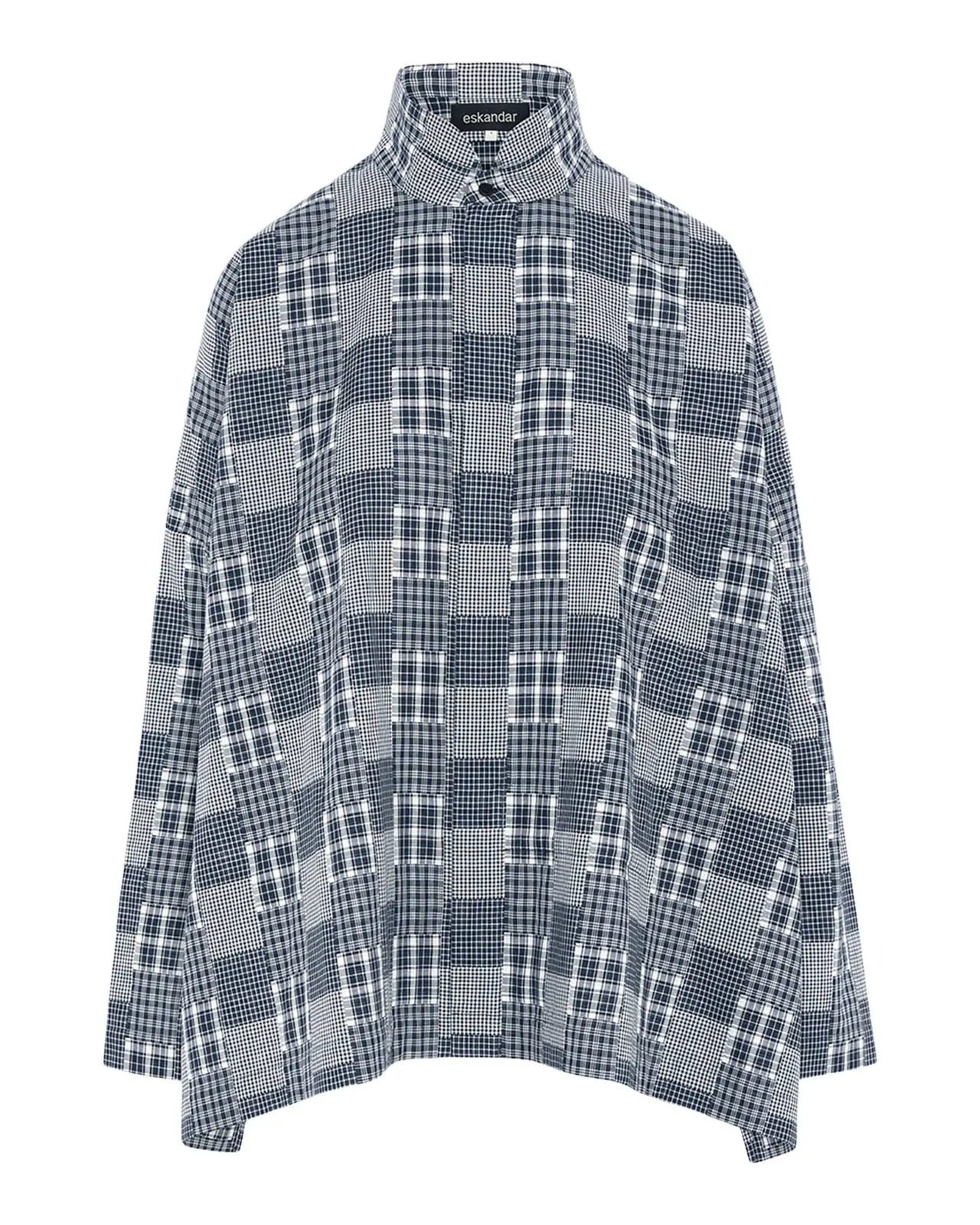 Eskandar Multi-Plaid Cotton Wide Longer Back Shirt Jacket