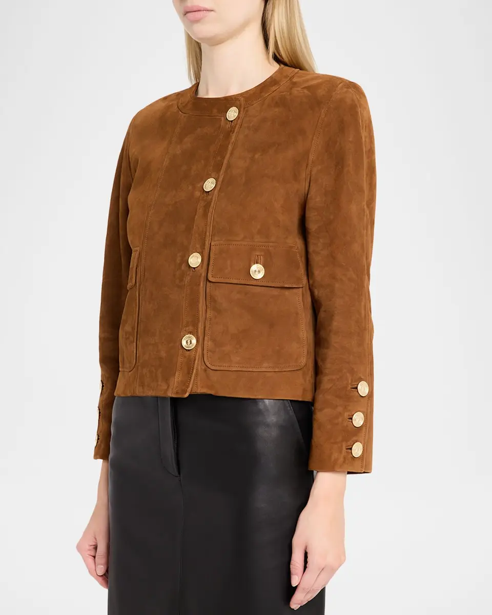 Saint Laurent Suede Collarless Short Jacket | Thumbnail 4 Saint Laurent Suede Collarless Short Jacket | Thumbnail 4