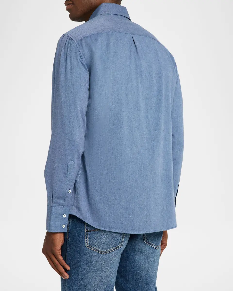 Brunello Cucinelli Men's Cotton and Cashmere Diagonal Flannel Button-Down Shirt | Thumbnail 3 Brunello Cucinelli Men's Cotton and Cashmere Diagonal Flannel Button-Down Shirt | Thumbnail 3
