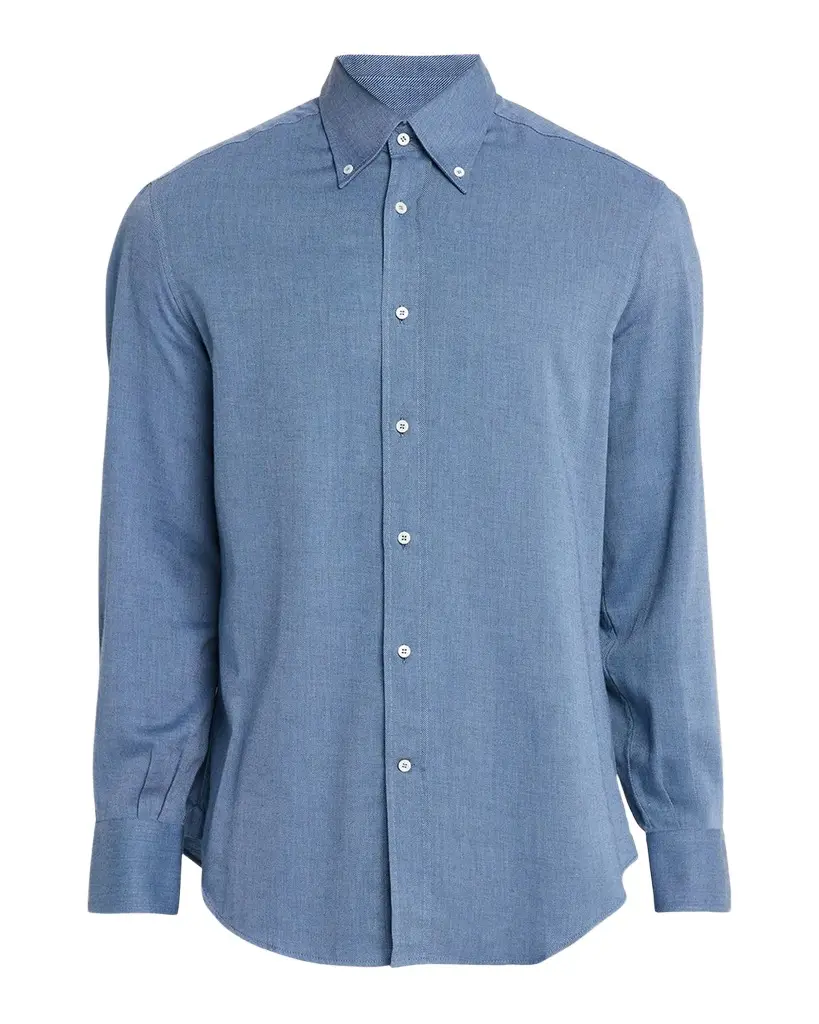 Men's Cotton and Cashmere Diagonal Flannel Button-Down Shirt Men's Cotton and Cashmere Diagonal Flannel Button-Down Shirt