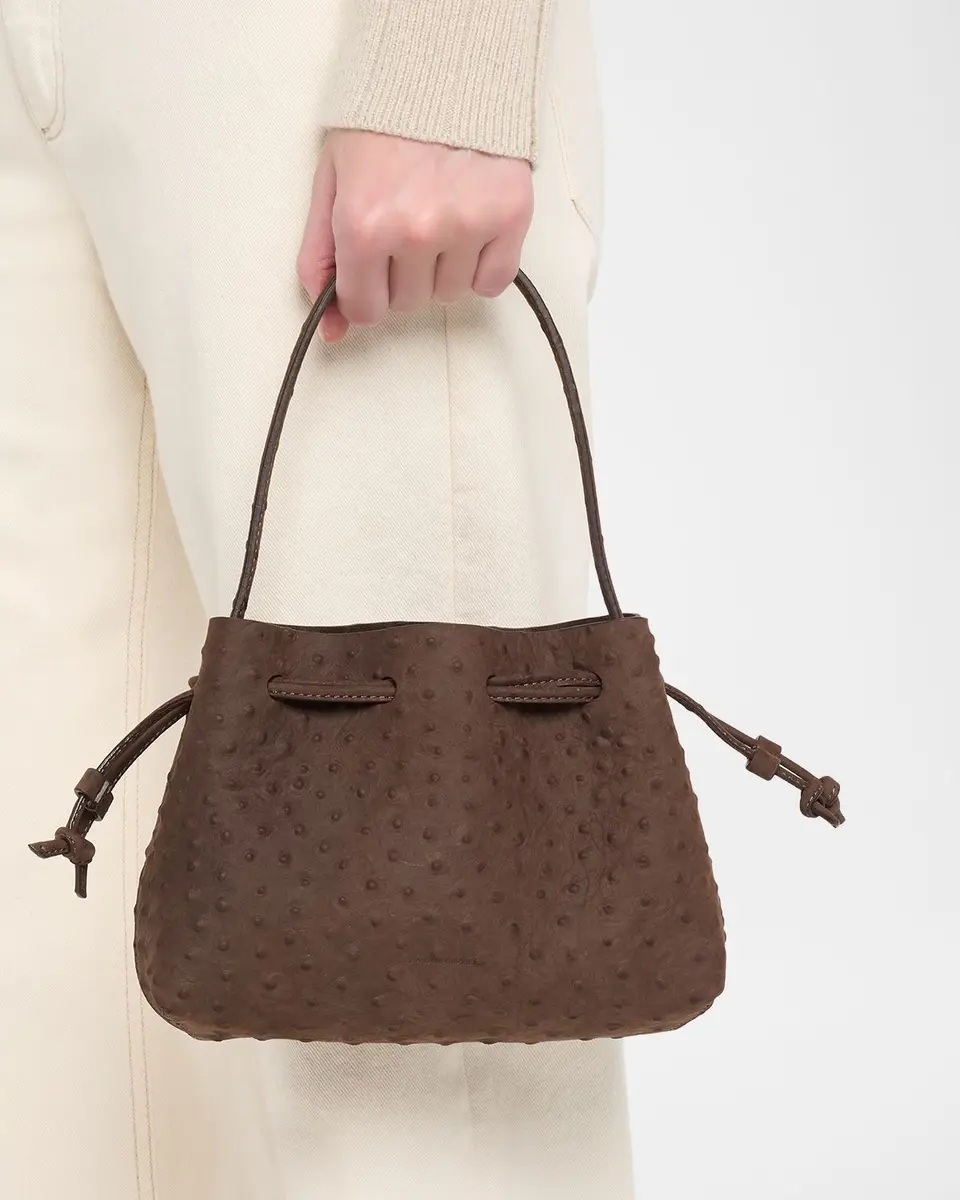 Mansur Gavriel Ostrich-Embossed Leather Drawstring Top-Handle Pouch | Thumbnail 2