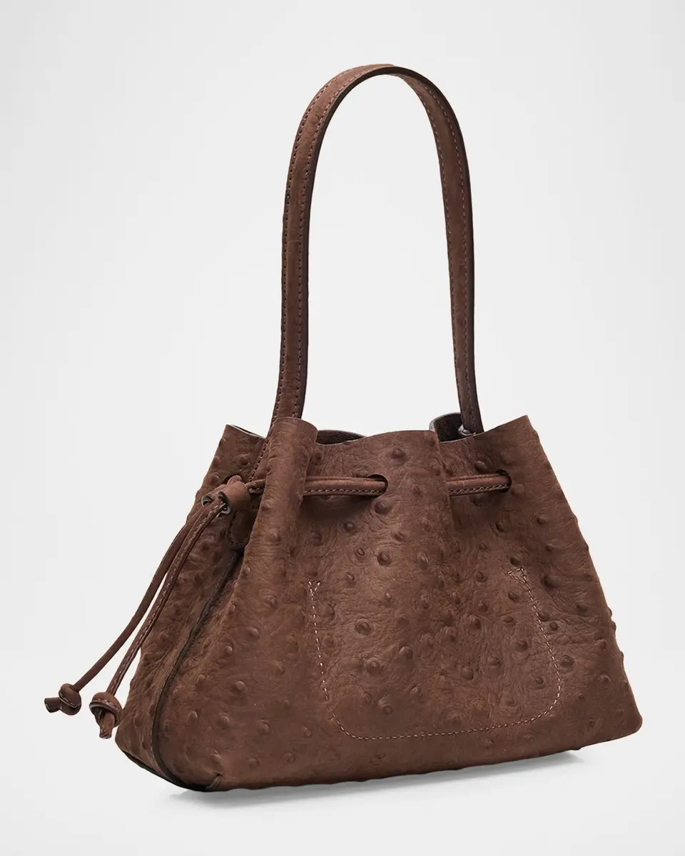 Mansur Gavriel Ostrich-Embossed Leather Drawstring Top-Handle Pouch | Thumbnail 3