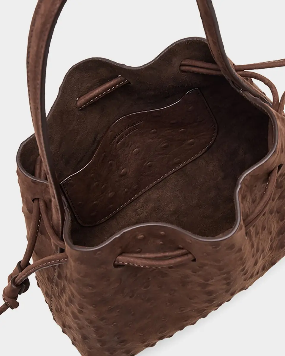 Mansur Gavriel Ostrich-Embossed Leather Drawstring Top-Handle Pouch | Thumbnail 4