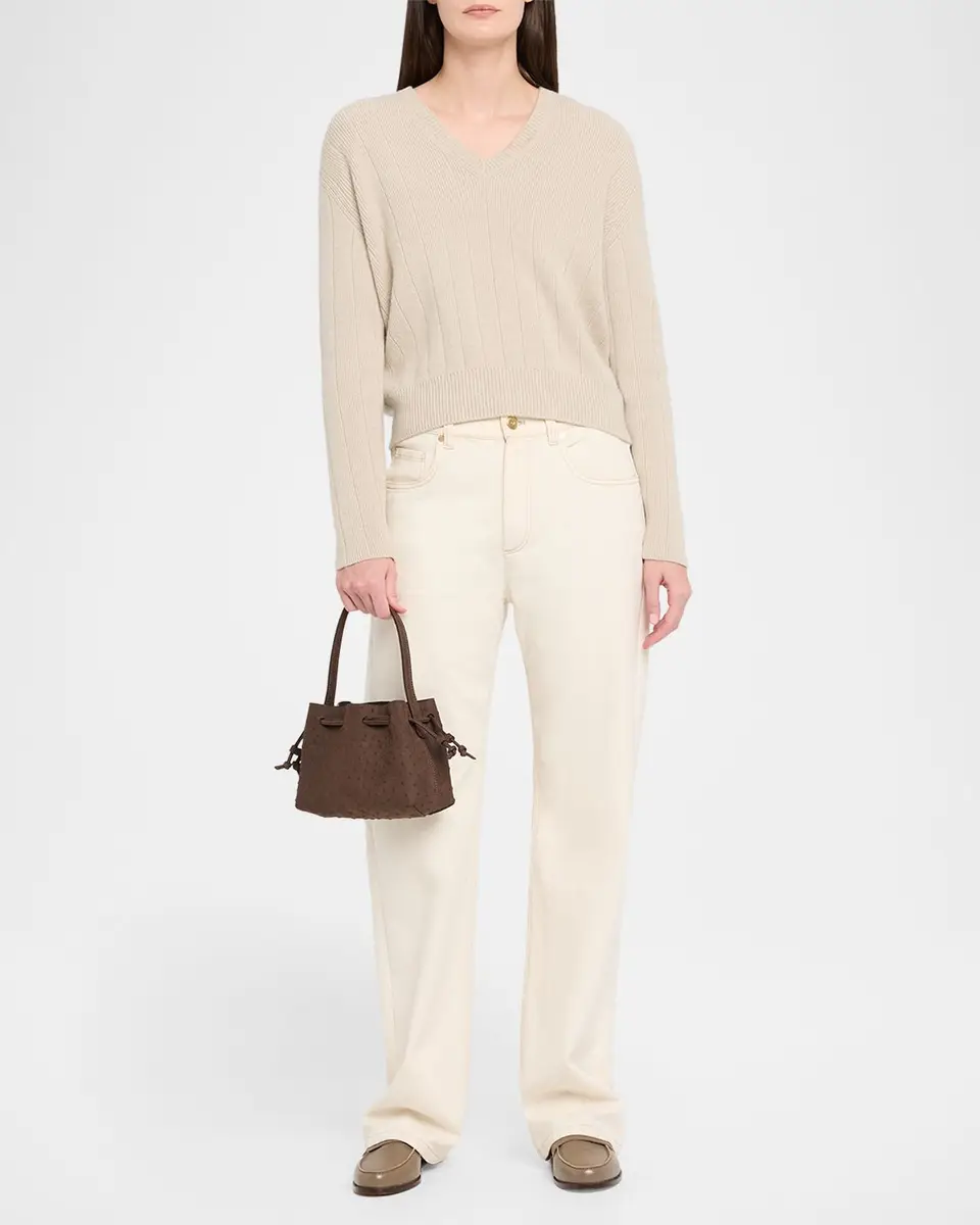 Mansur Gavriel Ostrich-Embossed Leather Drawstring Top-Handle Pouch | Thumbnail 5