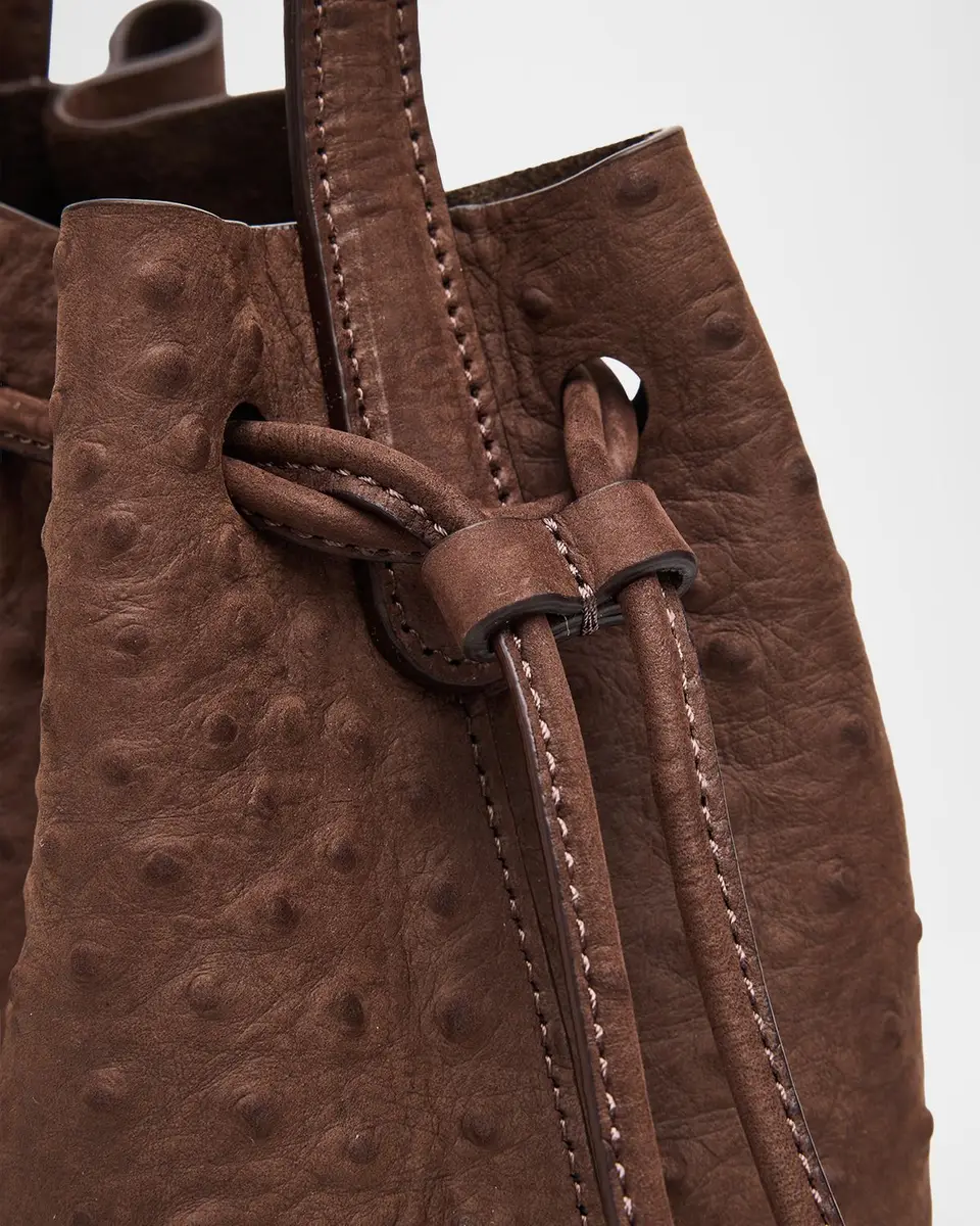 Mansur Gavriel Ostrich-Embossed Leather Drawstring Top-Handle Pouch | Thumbnail 6