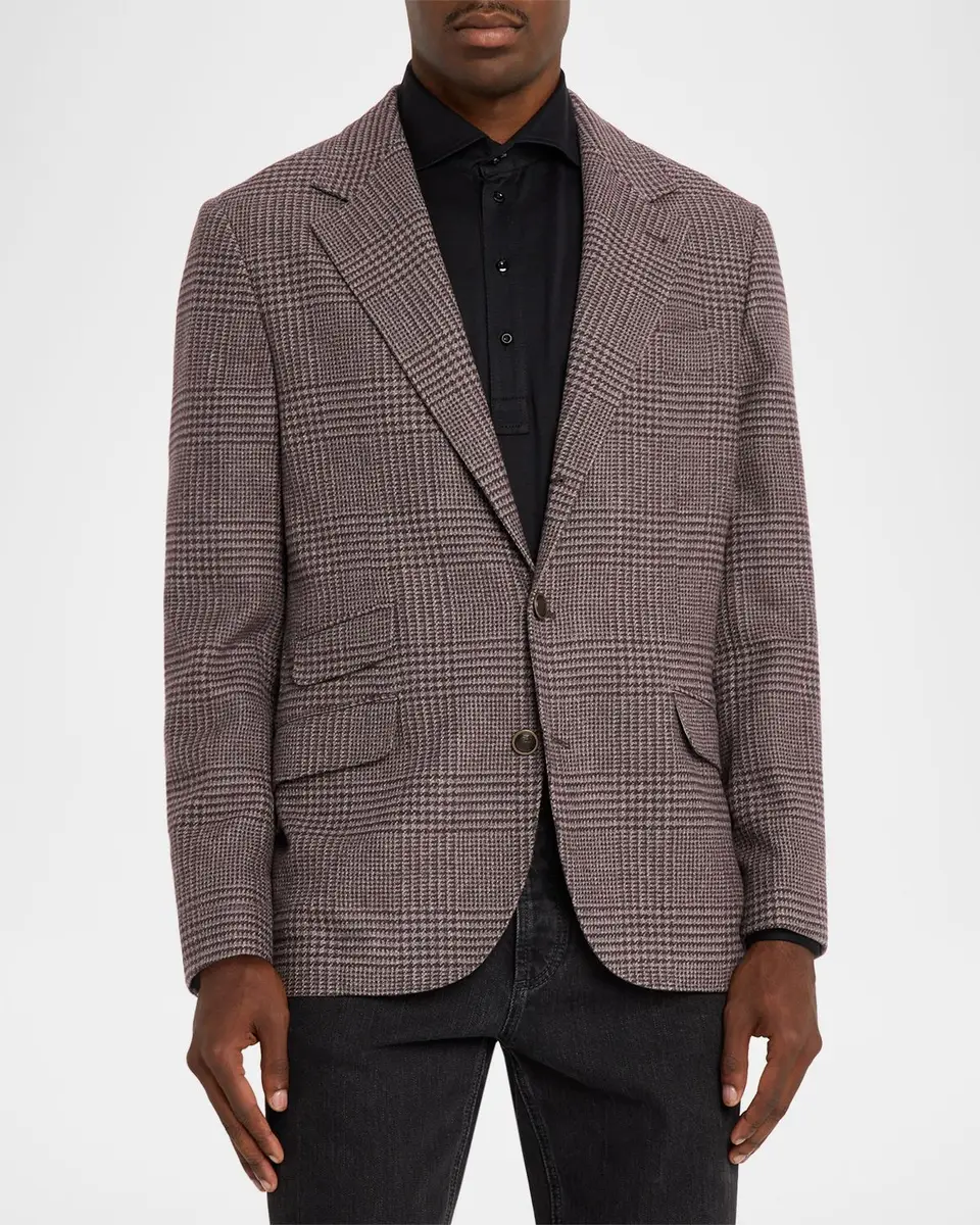 Brunello Cucinelli Men's Glen Plaid Wool-Cashmere Suit Jacket | Thumbnail 4 Brunello Cucinelli Men's Glen Plaid Wool-Cashmere Suit Jacket | Thumbnail 4