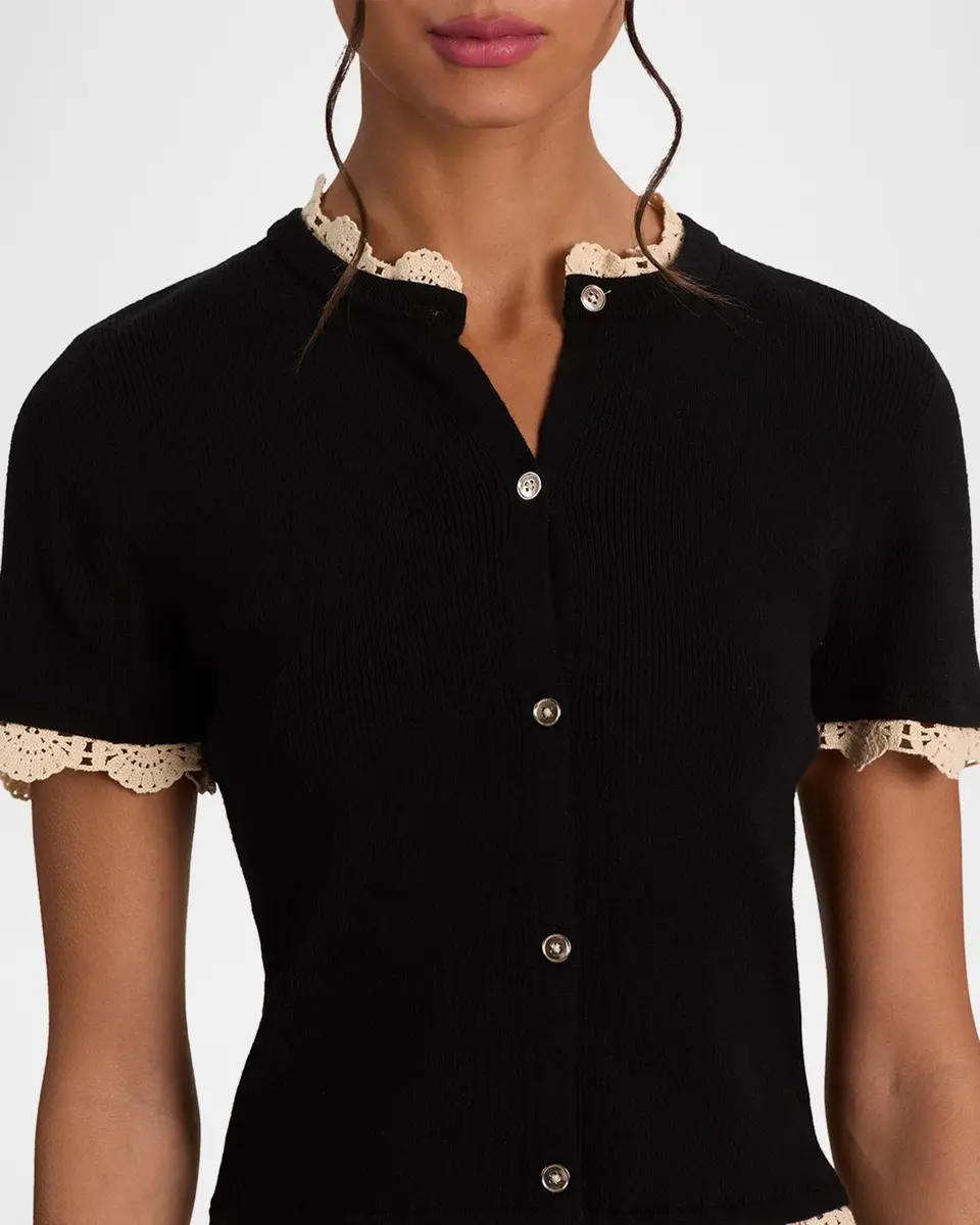 Alice + Olivia Ciara Crochet-Trim Ribbed Cardigan | Thumbnail 5 Alice + Olivia Ciara Crochet-Trim Ribbed Cardigan | Thumbnail 5