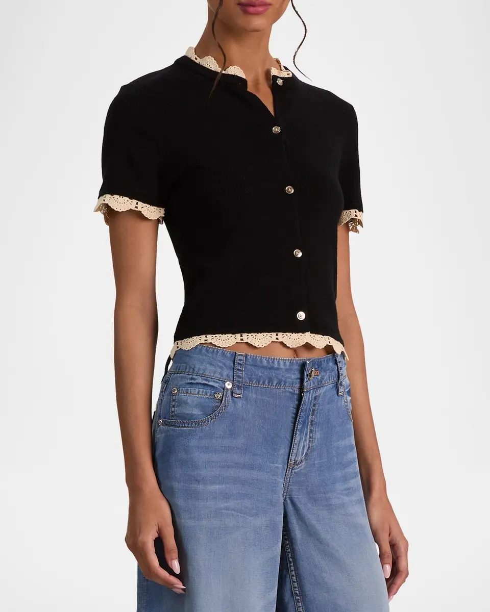 Alice + Olivia Ciara Crochet-Trim Ribbed Cardigan | Thumbnail 6 Alice + Olivia Ciara Crochet-Trim Ribbed Cardigan | Thumbnail 6
