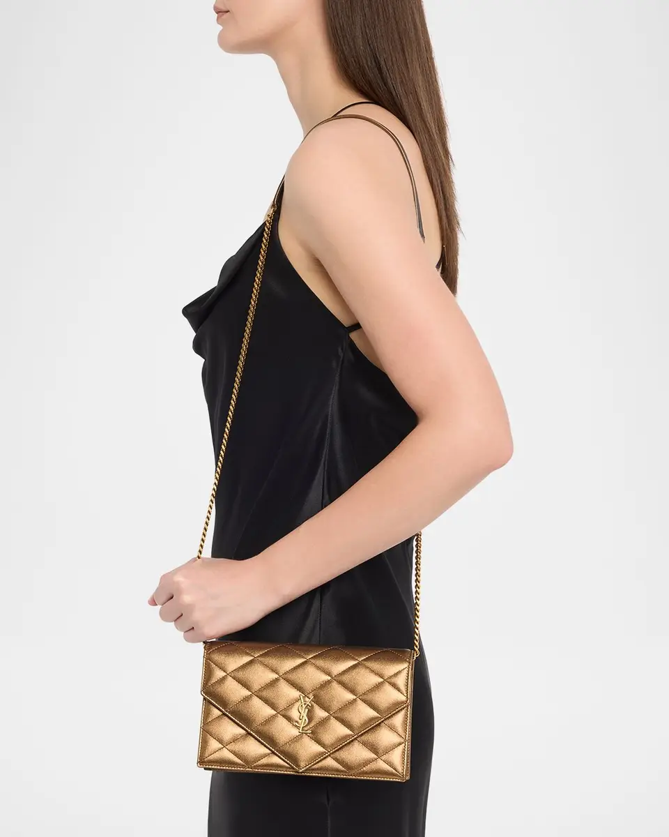 Saint Laurent Envelope Small YSL Wallet on Chain in Metallic Leather | Thumbnail 2 Saint Laurent Envelope Small YSL Wallet on Chain in Metallic Leather | Thumbnail 2