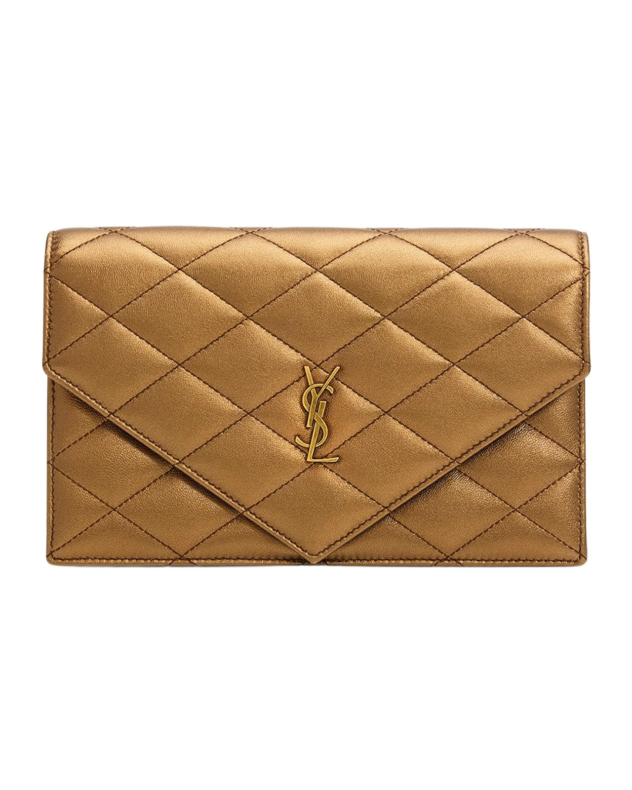 Envelope Small YSL Wallet on Chain in Metallic Leather