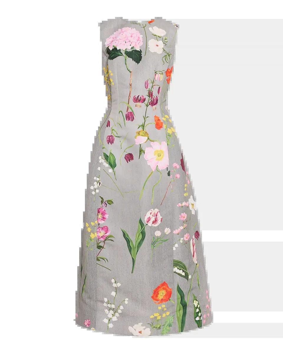 Oscar de la Renta Sleeveless Mixed Botanical Midi Day Dress | Thumbnail 5 Oscar de la Renta Sleeveless Mixed Botanical Midi Day Dress | Thumbnail 5