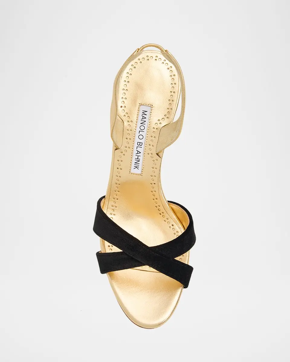 Manolo Blahnik 90mm Callydra Mixed Leather Slingback Sandals | Thumbnail 3