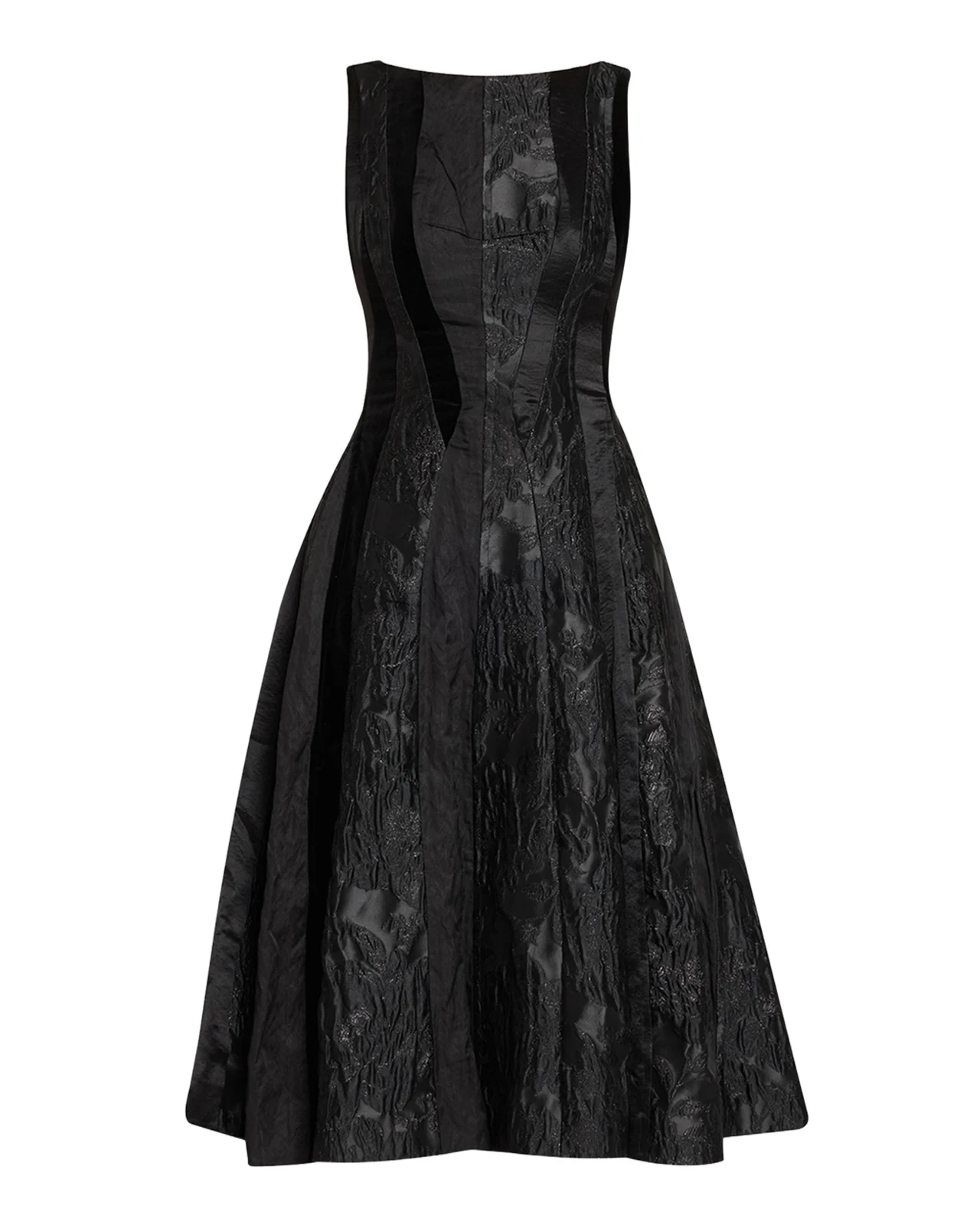 Mixed-Media Patchwork Sleeveless Low-Back Midi Dress Mixed-Media Patchwork Sleeveless Low-Back Midi Dress
