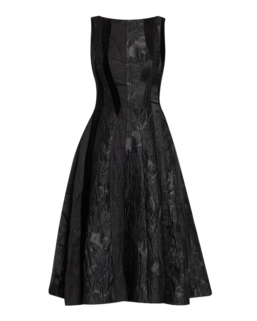 Jason Wu Collection Mixed-Media Patchwork Sleeveless Low-Back Midi Dress | Image 1 Jason Wu Collection Mixed-Media Patchwork Sleeveless Low-Back Midi Dress | Image 1